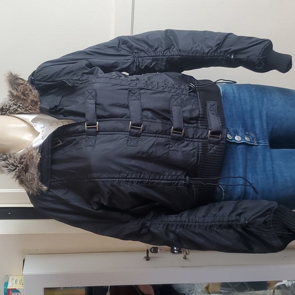 Miss Me Black Faux Fur Bomber Jacket Size L - Picture 1 of 12